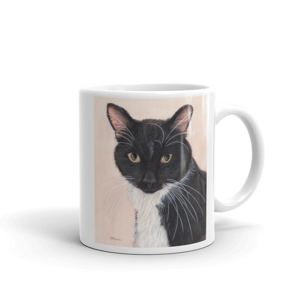 Black cat mug gift for cat lover original art mug cup Etsy