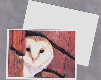 Snowy Owl Note Card, Wildlife Note Card, Note Card with Original Art, Note Card Blank, Barn Owl Note Card, Greeting Card Blank