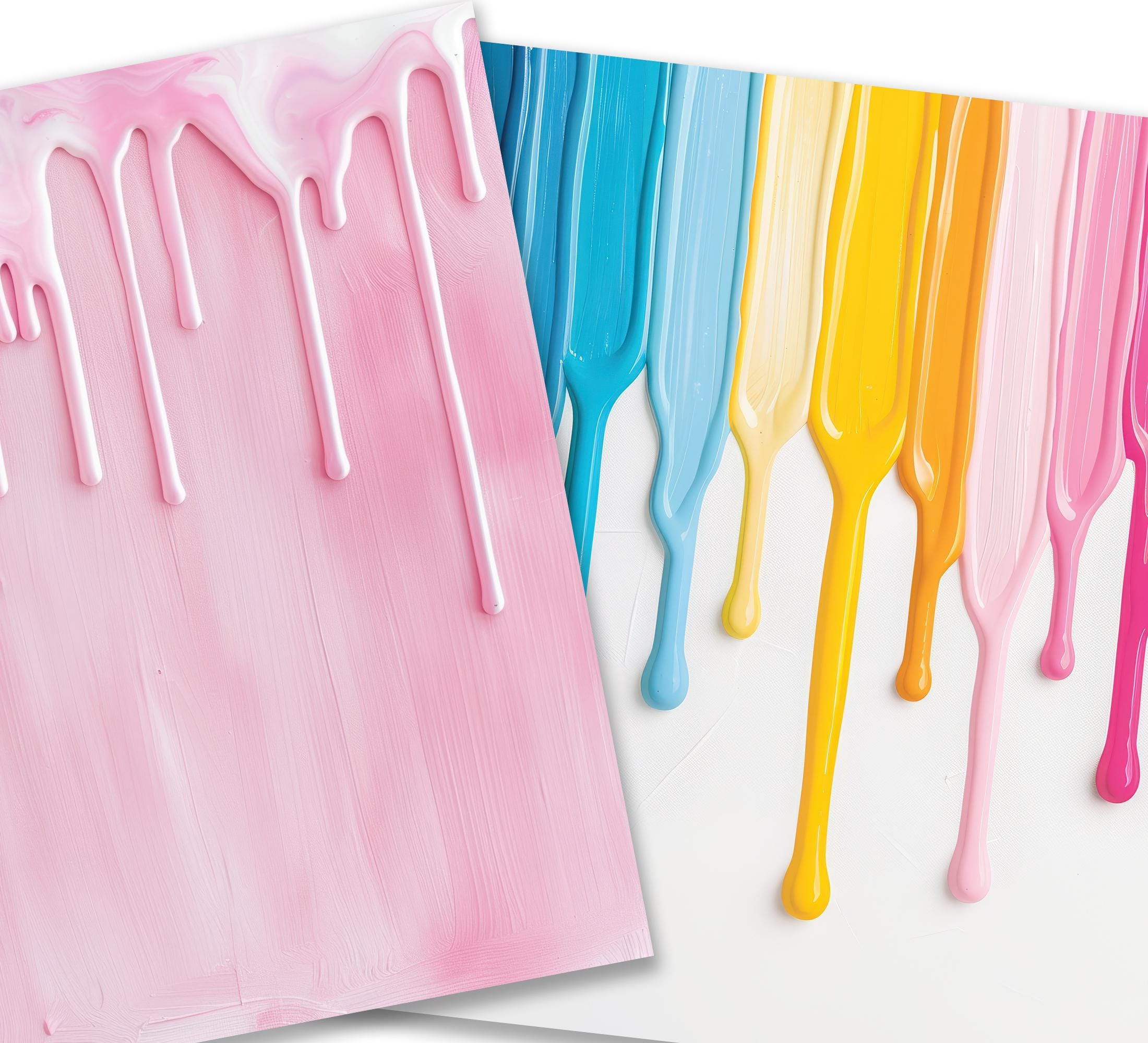 Dripping Digital Paper, Rainbow Drips Background Bundle, Scrapbook ...