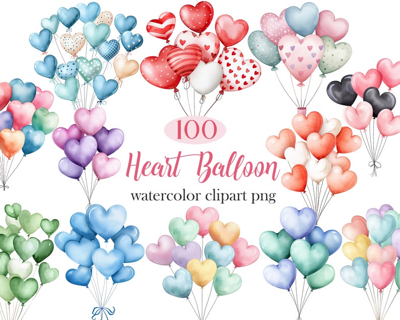 Heart Balloon PNG, Watercolor Valentine Balloon Clipart, Birthday Party ...