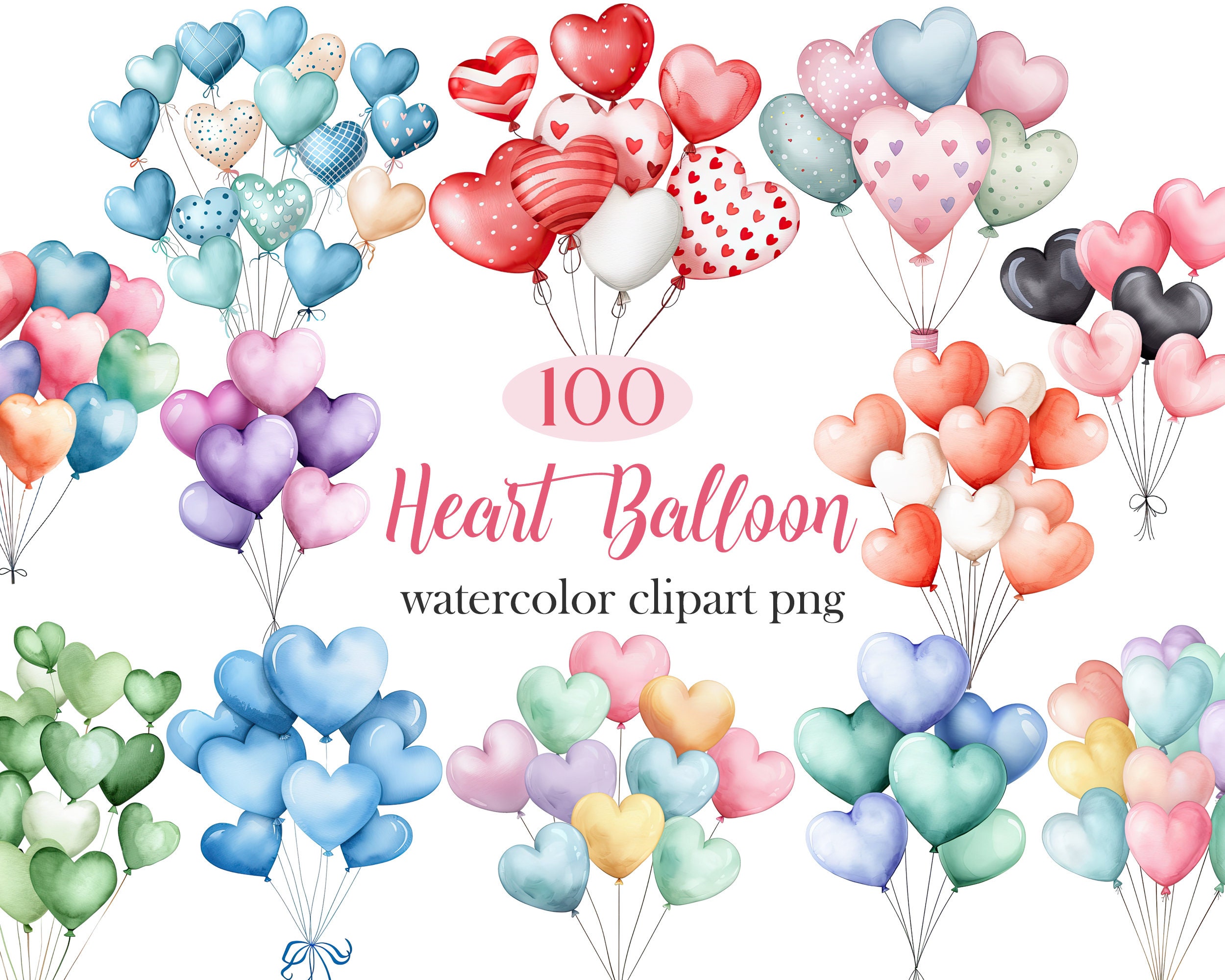 Heart Balloon PNG, Watercolor Valentine Balloon Clipart, Birthday Party ...