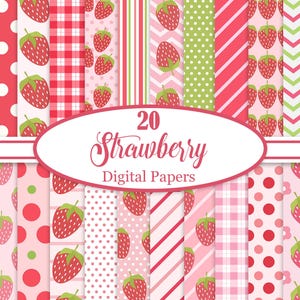Strawberry Digital Paper, Strawberry Background, Fruit, Texture, Scrapbook Paper, Digital Download