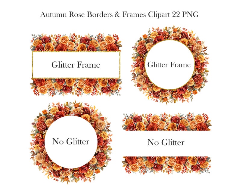 Autumn Rose Border Clipart, Watercolor Rose Border PNG Bundle, Flower ...
