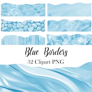 Blue Border Clipart, Blue Texture Borders PNG, Scrapbook, Junk Journal, Digital Download