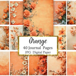Orange digitalt papper, dagbokssidor, vårbakgrund, scrapbookpapper