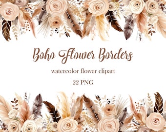Boho Blumenrahmen Clipart, Aquarell Boho Floral PNG, Blumenrahmen, Herbst Blumenrahmen, digitaler Download