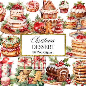 Christmas Dessert PNG Bundle, Watercolor Christmas Sweets Clipart, Cookie, Donut, Cake Clipart, Sublimation