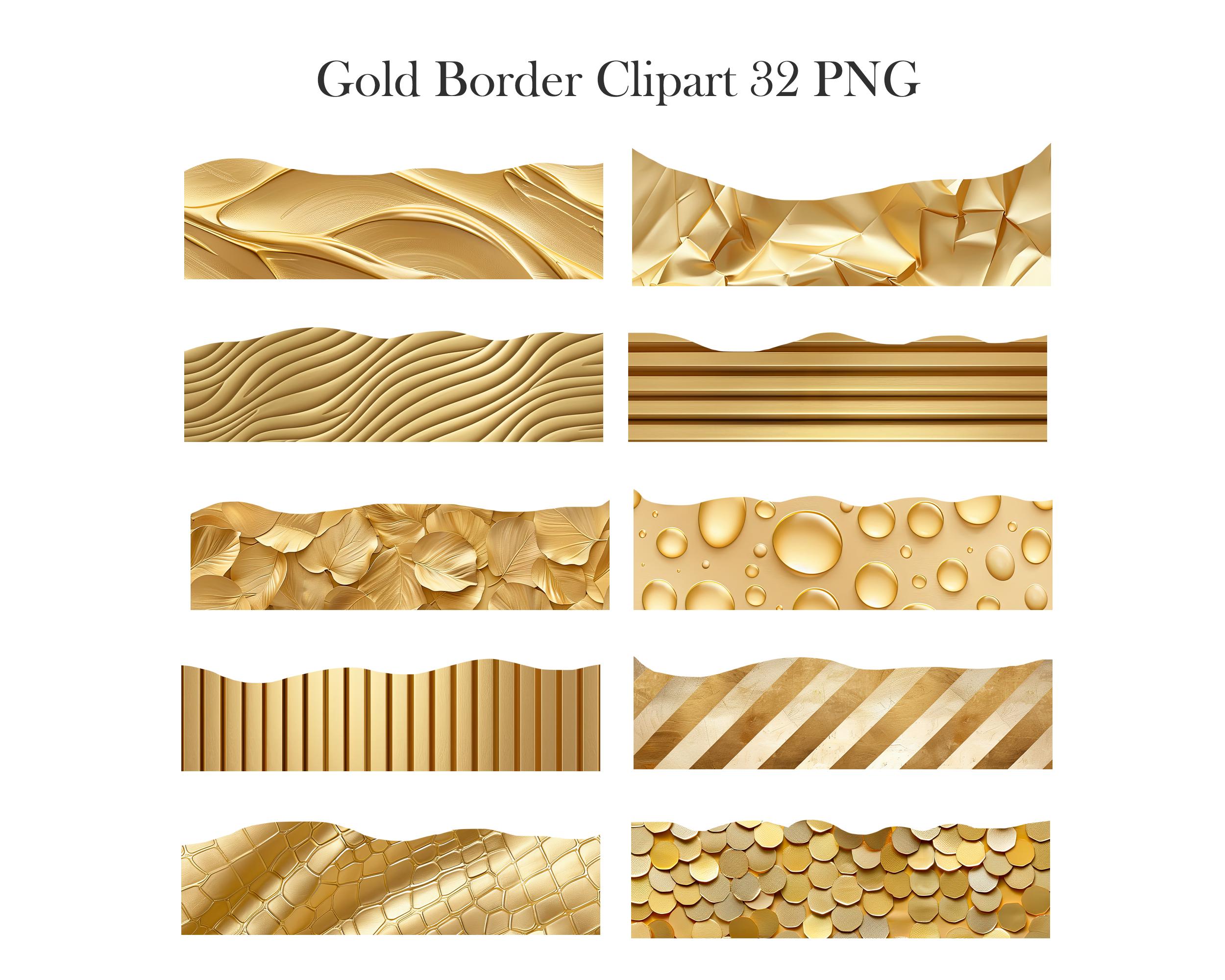 Gold Border Clipart, Gold Texture Borders PNG, Scrapbook, Digital ...