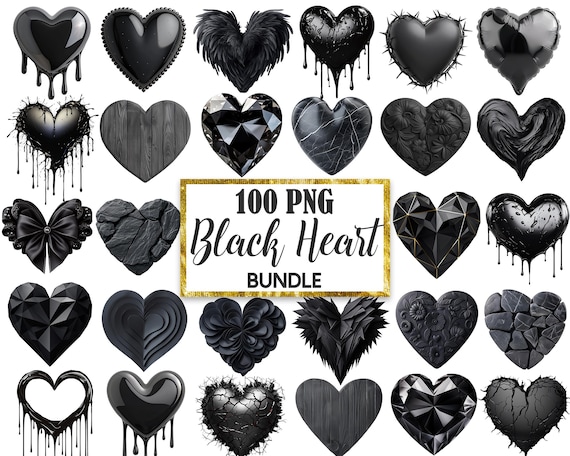Black Heart PNG, Heart Clipart Bundle, Heart Sublimation, Digital