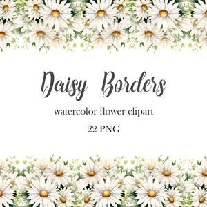 Daisy PNG, Daisy Border Clipart, Watercolor Daisy Clipart Bundle, Wedding Flower, Daisy Frame, Spring Floral, White Flower, Digital Download