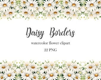 Daisy PNG, Daisy Border Clipart, Watercolor Daisy Clipart Bundle, Wedding Flower, Daisy Frame, Spring Floral, White Flower, Digital Download