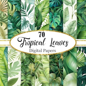 Tropische Blätter Digitales Papier, Grünes Blatt Hintergrund, Scrapbook Papiere, Textur, Sommer, digitaler Download