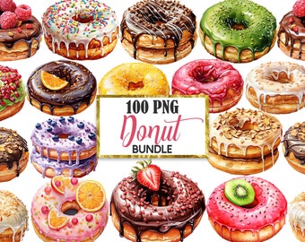 Donut Clipart, Watercolor Donut PNG Bundle, Sweet Treats Clipart, Donut Sublimation, Digital Download