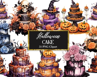 Halloween Cake PNG, Watercolor Halloween Clipart, Spooky Dessert PNG, Trick or Treat, Digital Download