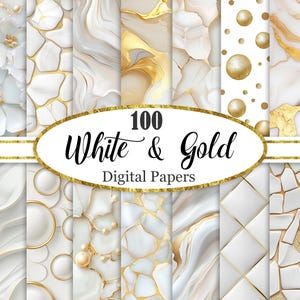 Carta digitale bianca e oro, pacchetto sfondo bianco, texture oro, carta per scrapbooking, inchiostro alcolico, download digitale