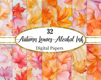 Autumn Leaves Digital Paper, Alcohol Ink Texture, Autumn Background, Digital Download
