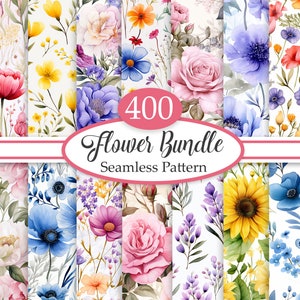 Pacchetto di carta digitale a fiori, sfondo floreale ad acquerello, carte per scrapbooking, diario spazzatura, fiori primaverili