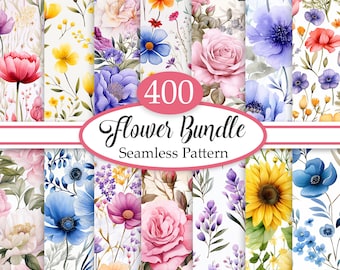 Flower Digital Paper Bundle, Watercolor Floral Background, Scrapbook Papers, Junk Journal, Spring Floral