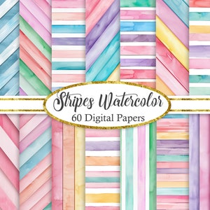 Strisce di carta digitale, bundle di sfondo a strisce acquerellate, carte per album, diario spazzatura, strisce arcobaleno, download digitale
