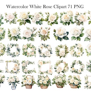White Roses PNG Watercolor Clipart, Wedding Flowers Bouquet, Watercolor Floral Clipart Bouquets Wreath, Digital Download image 3