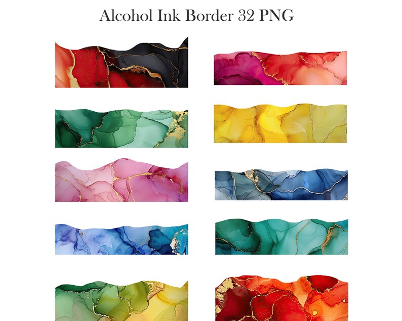 Alcohol Ink Border Clipart, Colorful Ink Borders PNG, Scrapbook, Junk ...