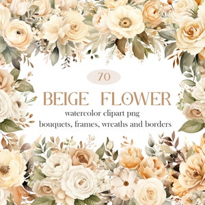 Flor Bege PNG Clipart, Aquarela Floral PNG, Buquê De Flores Guirlanda Clipart, Download Digital