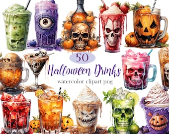 Halloween Drink Clipart, Watercolor Halloween PNG, Spooky Drinks, Halloween Sublimation, Junk Journal, Digital Download