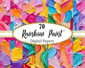 Rainbow Paint Digital Paper, Rainbow Background, Colorful Texture, Scrapbook Paper, Digital Download