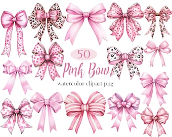 Rosa Schleife Clipart, Aquarell Rosa Schleife Clipart, Rosa Schleife PNG, Schleife PNG, Pastell Bogen, digitaler Download
