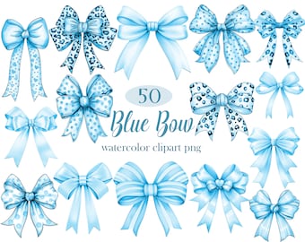 Blue Bow PNG, Watercolor Blue Ribbon Clipart, Blue Bow Clipart, Ribbon PNG, Digital Download