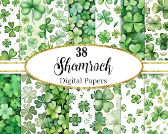 Shamrock Digital Paper, Clover Background, Scrapbook Paper, Digital Download