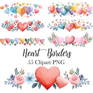 Clipart hartrand, Valentijnsranden, aquarel hart png, digitale download
