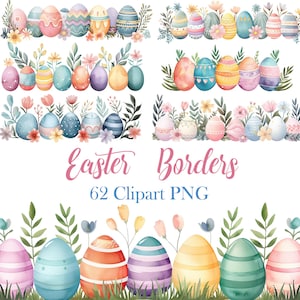 Easter Border Clipart, Watercolor Easter PNG, Digital Download