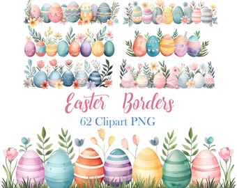 Easter Border Clipart, Watercolor Easter PNG, Digital Download