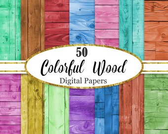 Papel digital de madera colorida, fondo de madera, textura de madera, papel para álbum de recortes, descarga digital
