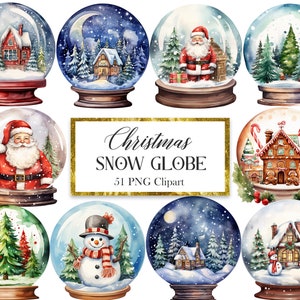 Clipart Bożonarodzeniowej Śnieżnej Kuli, Akwarela Bożonarodzeniowej Śnieżnej Kuli PNG, Sublimacja, Dekoracja, Pobieranie Cyfrowe