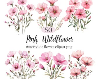 Pink Wildflower PNG, Watercolor Floral Clipart, Spring Flower, Digital Download