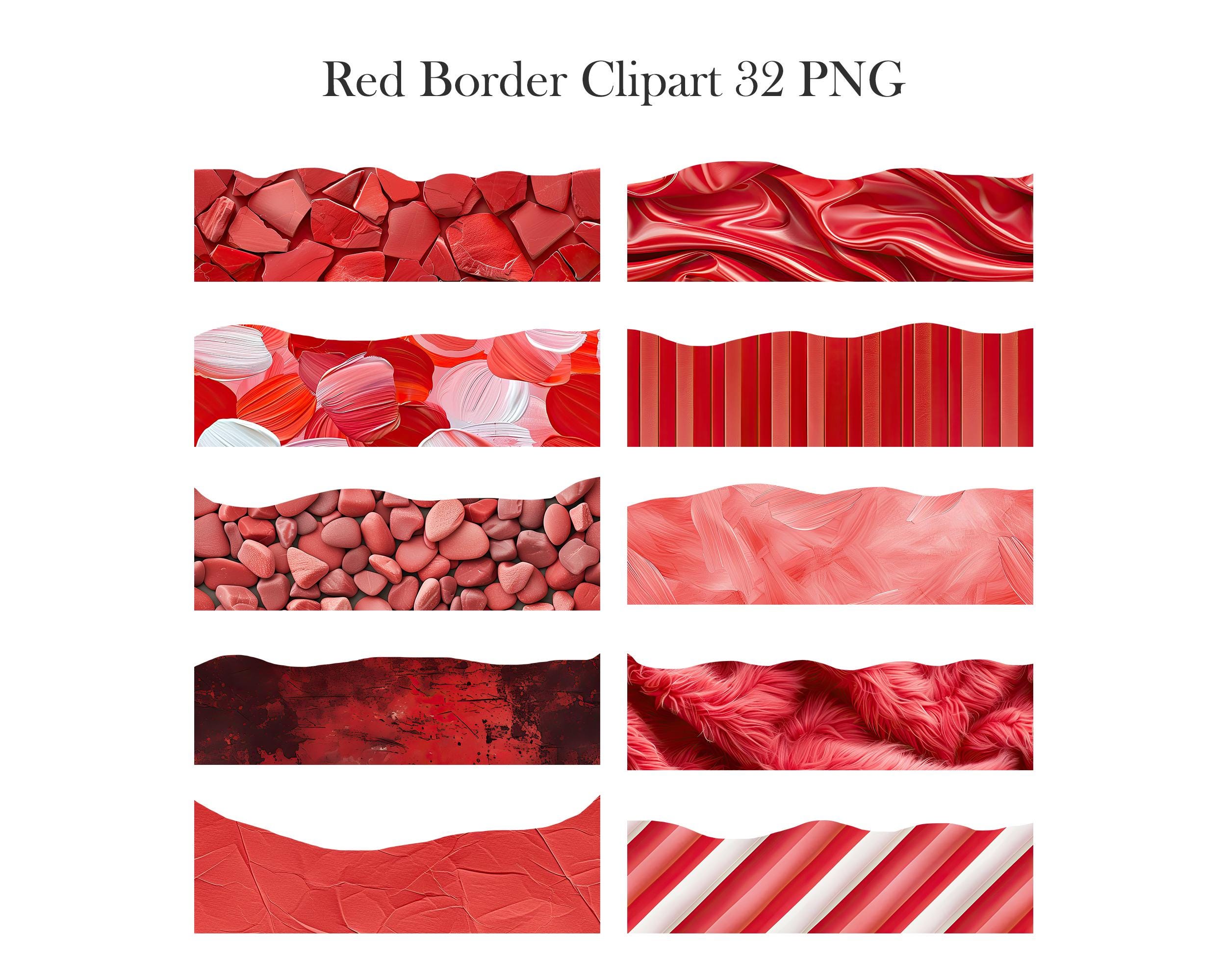 Red Border Clipart, Red Texture Borders PNG, Scrapbook, Digital ...