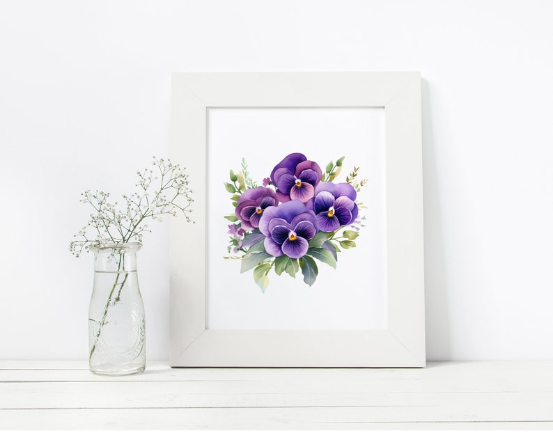 Purple Pansy PNG, Watercolor Pansy Clipart Bundle, Purple Flower ...