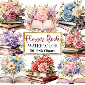 Book Clipart, Flower Book Clipart Bundle, Book PNG, Watercolor Floral Book Sublimation, Book Lover, Digital Download