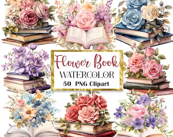 Flower Book Clipart, Watercolor Book PNG