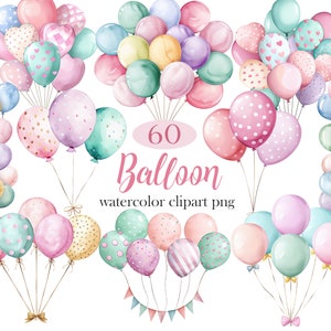 Ballon clipart, aquarel ballon PNG bundel, verjaardagsdecor, ballonsublimatie, babyshower clipart, digitale download