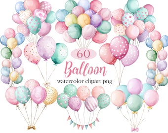 Balloon Clipart, Watercolor Balloon PNG Bundle, Birthday Decor, Balloon Sublimation, Baby Shower Clipart, Digital Download