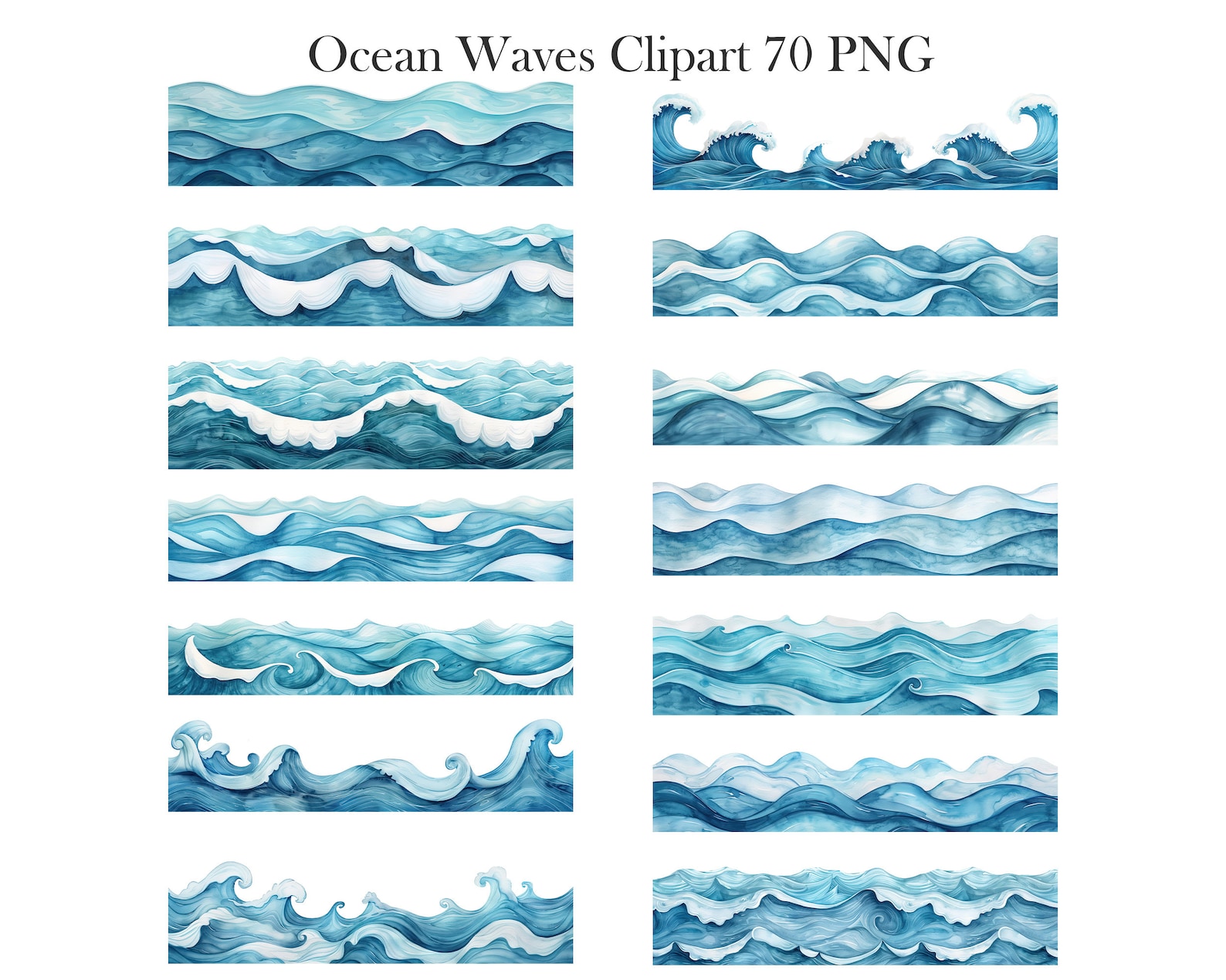 Ocean Wave Boder Ocean Waves Border Clipart, Watercolor Wave PNG Bundle, Waves ...