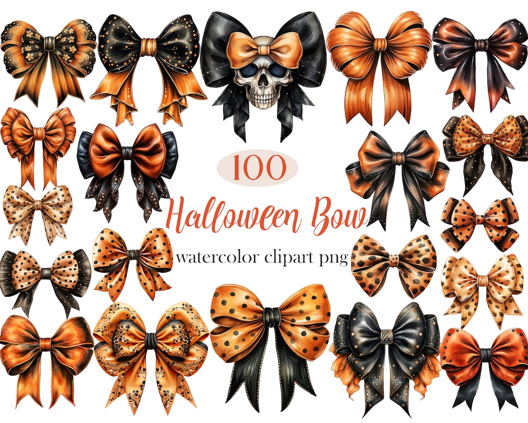 Halloween Bow PNG, Watercolor Halloween Ribbon Clipart, Bow Clipart ...