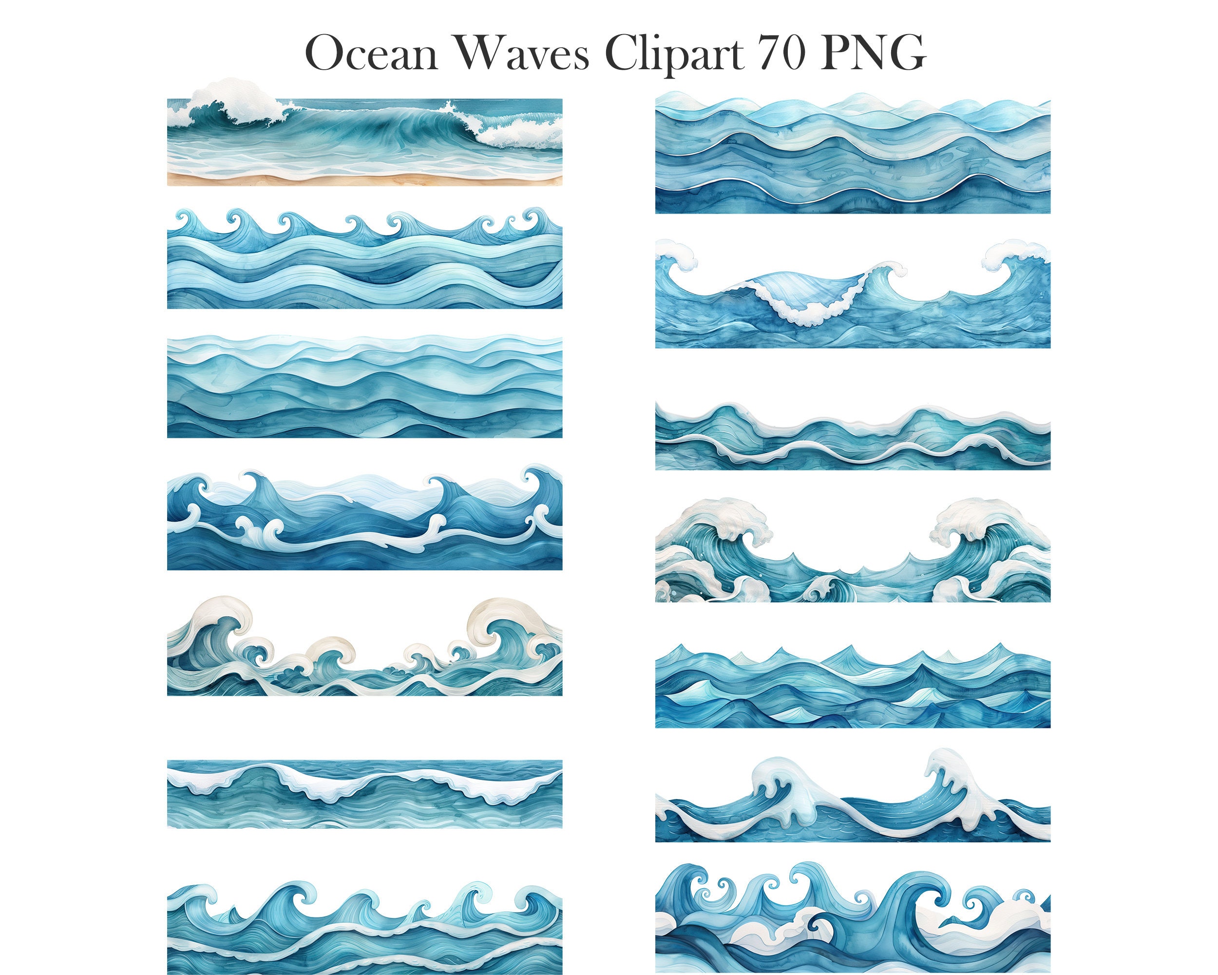 Ocean Wave Boder Ocean Waves Border Clipart, Watercolor Wave PNG Bundle, Waves ...