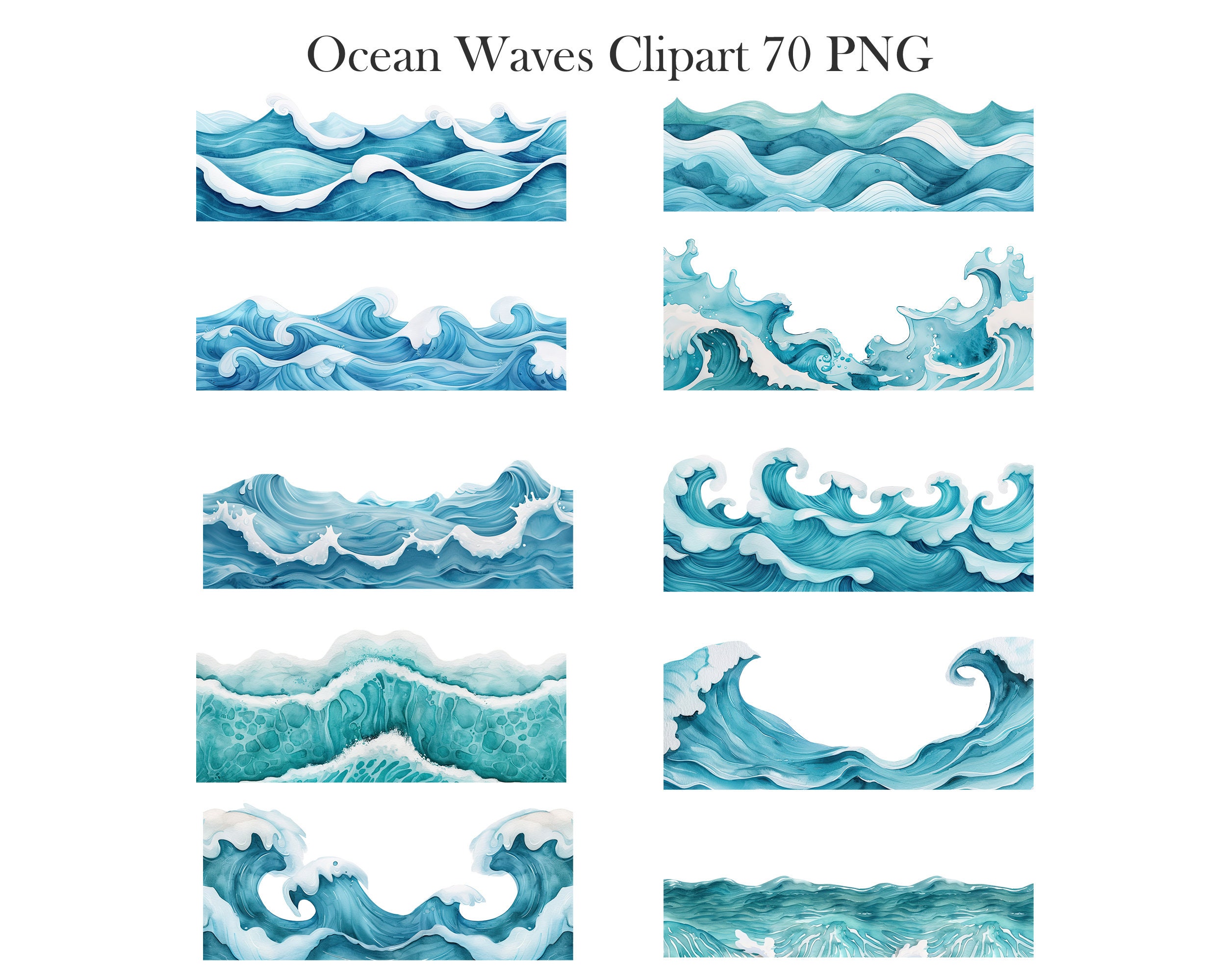 Ocean Wave Boder Ocean Waves Border Clipart, Watercolor Wave PNG Bundle, Waves ...