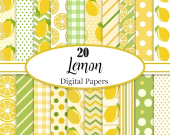 Lemon Digital Paper, Lemon Background, Fruit, Texture, Scrapbook Paper, Digital Download