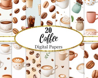 Koffie digitaal papier, koffie achtergrond, plakboekpapier, digitale download