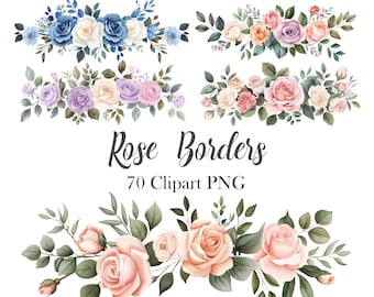 Rose PNG, Watercolor Rose Border Clipart, Spring Flower, Digital Download